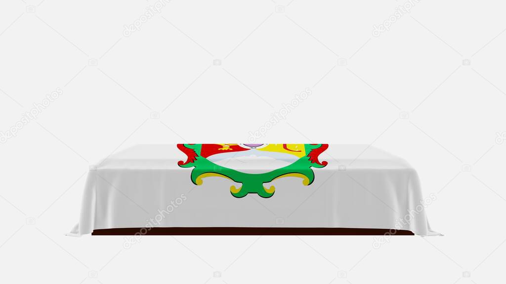 Side View of a Casket on a White Background covered with the Flag of Nayarit