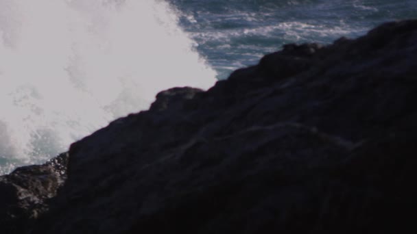 Vågorna krasch in i klipporna — Stockvideo
