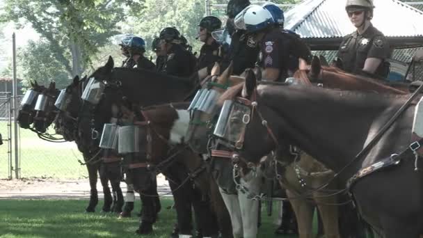 Riot Поліція на horsebacks в Денвері — стокове відео