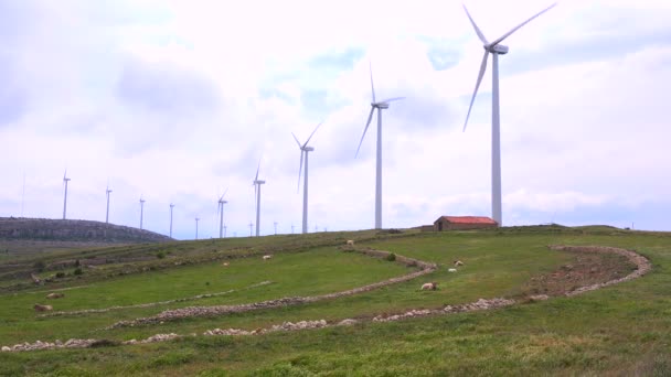 Windmolens genereren van elektriciteit — Stockvideo