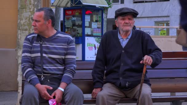 Чоловіки сидіти на лавці в парку — стокове відео