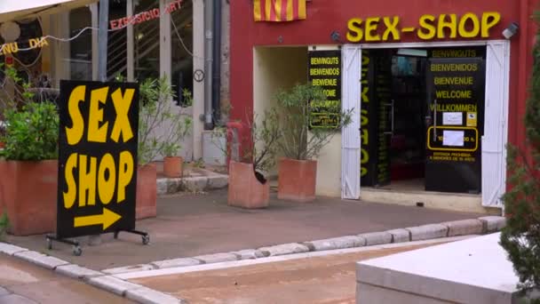 Реклама секс-шопов — стоковое видео