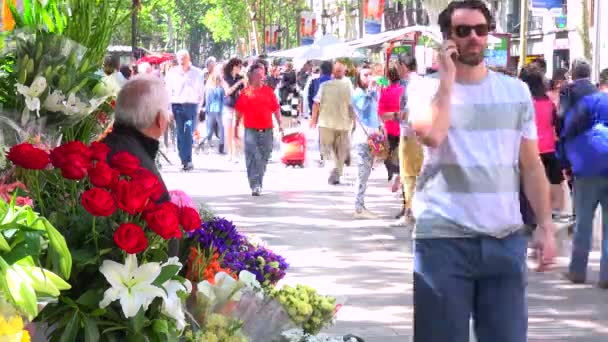 Menigte wandeling in Barcelona — Stockvideo