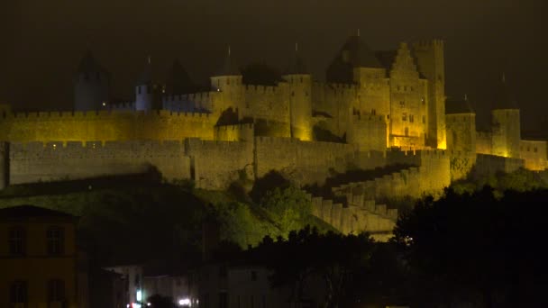 Carcassone Fort por la noche — Vídeo de stock