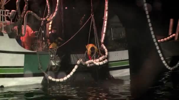 Un pescador trabaja con redes — Vídeos de Stock