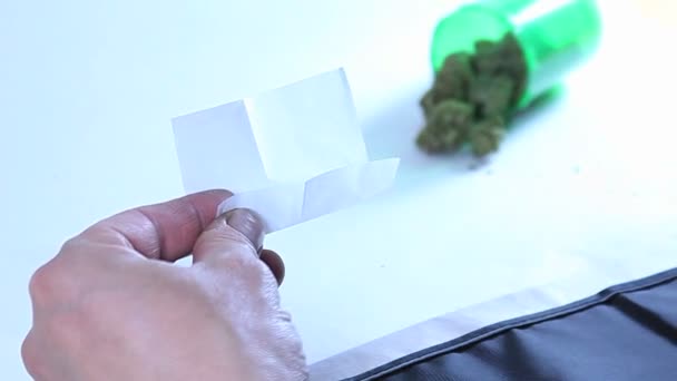 A man rolls a marijuana cigarette — Stock Video