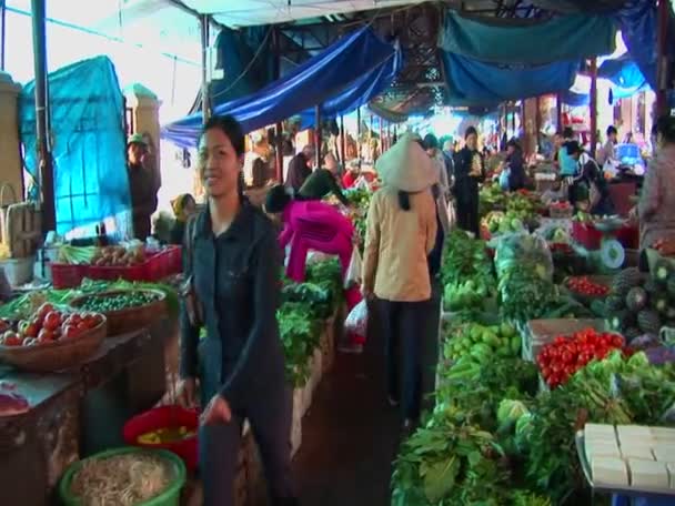 Interieur van een Vietnamese open markt — Stockvideo