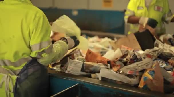 Werknemers in een recycling centrum — Stockvideo