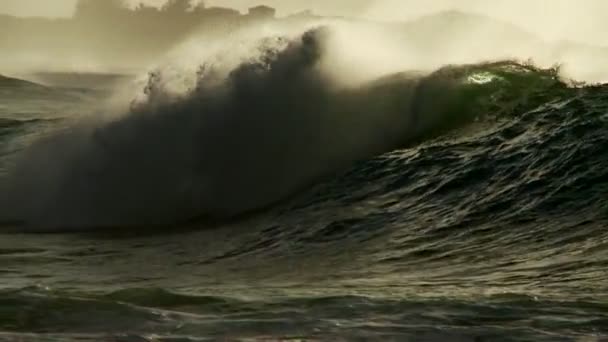 Grandes olas mientras cresta y se rompen — Vídeo de stock