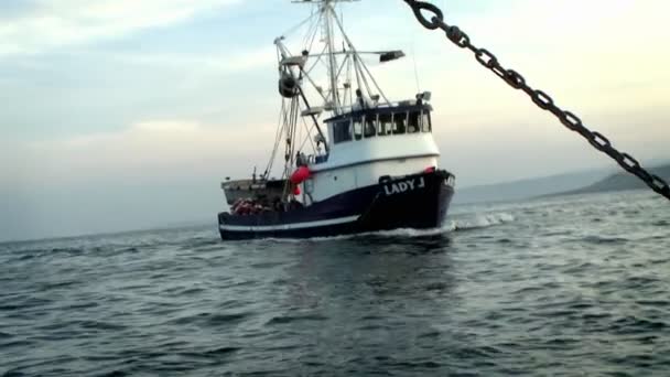 Um barco viaja através da água — Vídeo de Stock