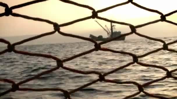 A ship is seen from a pier — Stock Video