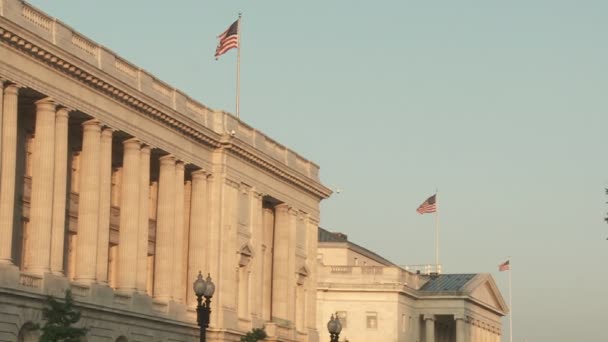 Bandeiras voam em cima de edifícios — Vídeo de Stock