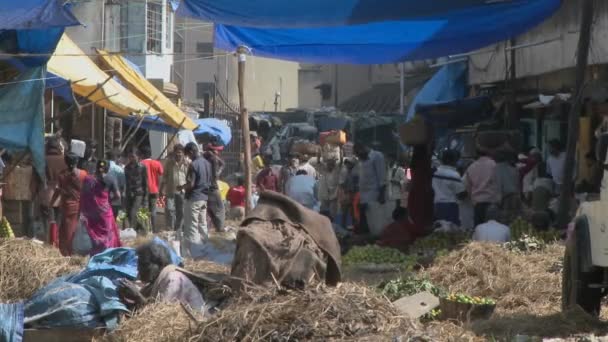 Een drukke markt in India — Stockvideo