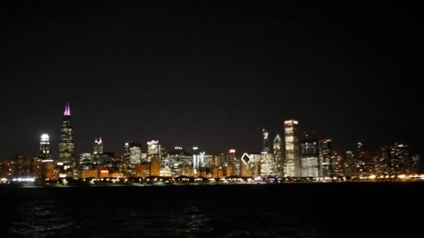 Chicago Skyline en la noche — Vídeos de Stock