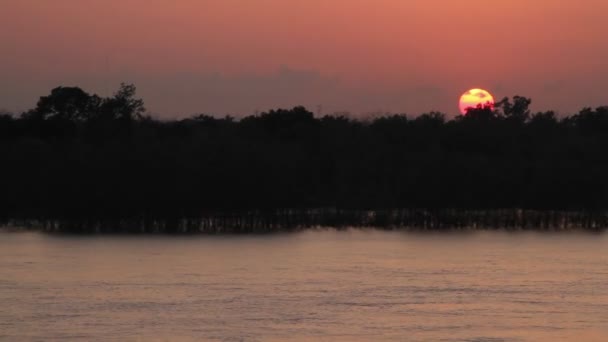 Солнце садится над рекой — стоковое видео