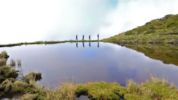 Alp heli-hiking Parque Nacional Corcovado güney Şili'deki Cerroes Yanteles tundra üzerinde. — Stok video