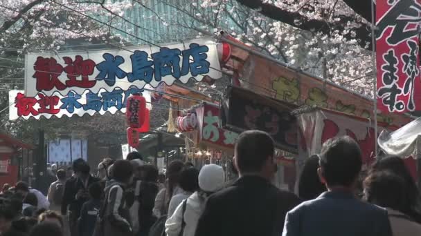 Lanternas e pedestres em Ueno Park — Vídeo de Stock