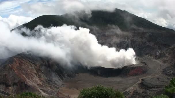 The Poas volcano smokes and steams — Stock Video