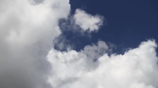 Witte pluizige wolken over blauwe hemel — Stockvideo