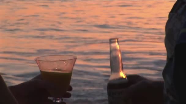 Een paar maakt een toast naar de Oceaan — Stockvideo