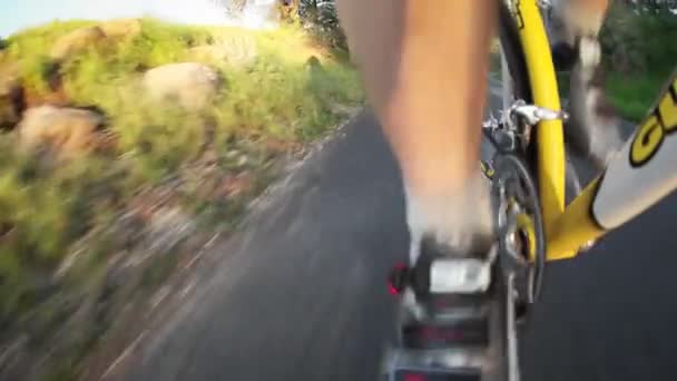 Ein Fahrrad wird eine Straße hinuntergefahren. — Stockvideo