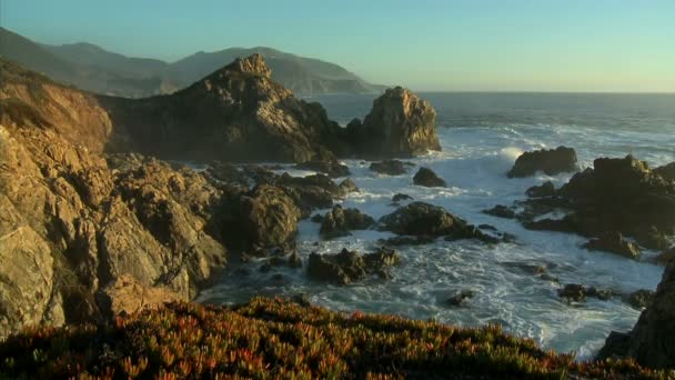 Surfa rullar in i Big Sur kusten — Stockvideo