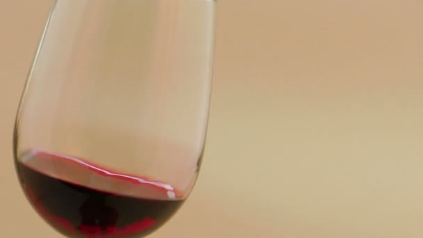 Rode wijn in een elegante wijnglas zwenken — Stockvideo
