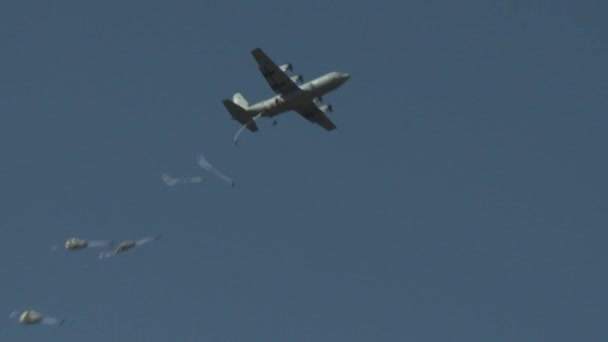 Fallschirmjäger beim Fallschirmsprung zur Erde — Stockvideo