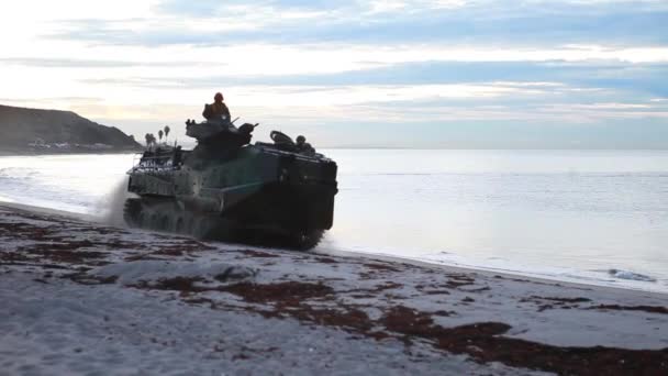 Amphibious assault vehicles tanks — Stock Video