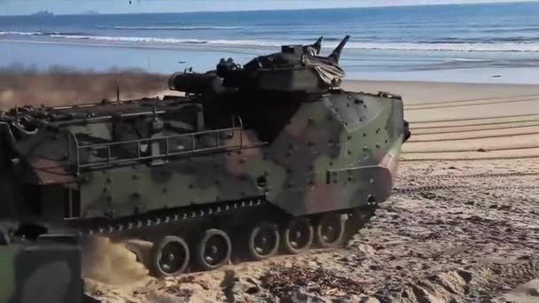 Marineinfanteristen üben einen amphibischen Landeangriff — Stockvideo