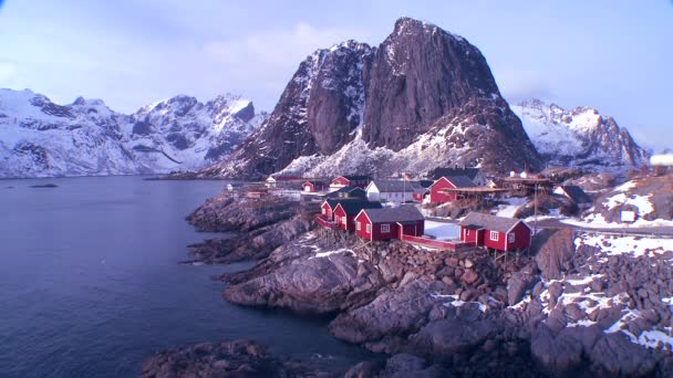 Village az Északi-sark Lofoten-szigetek — Stock videók