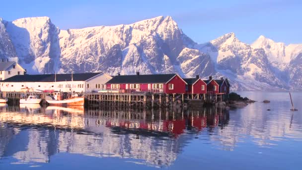 Pueblo en el Ártico Islas Lofoten — Vídeo de stock