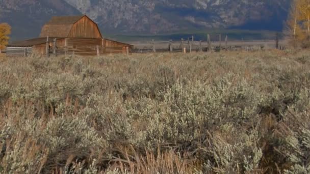 Barn with the Grand Tetons — Stock Video