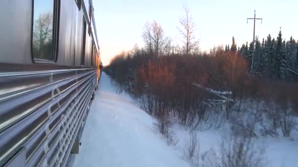 Trein doorsnijdt het Noordpoolgebied Canada — Stockvideo
