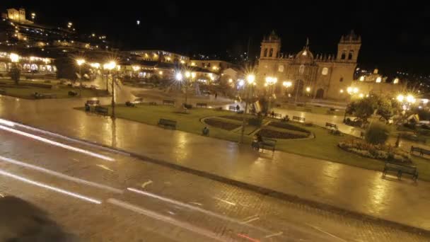 Plaza de armas τη νύχτα στην πόλη Κούσκο — Αρχείο Βίντεο