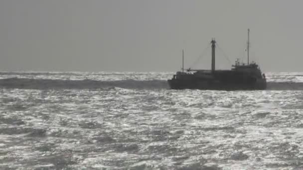 Buque de carga en el océano — Vídeos de Stock