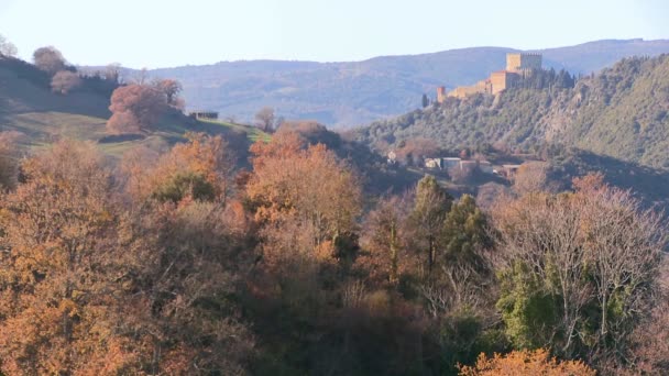 Campo con un castillo distante — Vídeos de Stock