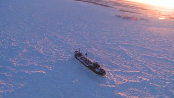 Ein Schiff sitzt im Eis gefangen — Stockvideo