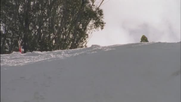 Um esquiador navega para baixo — Vídeo de Stock