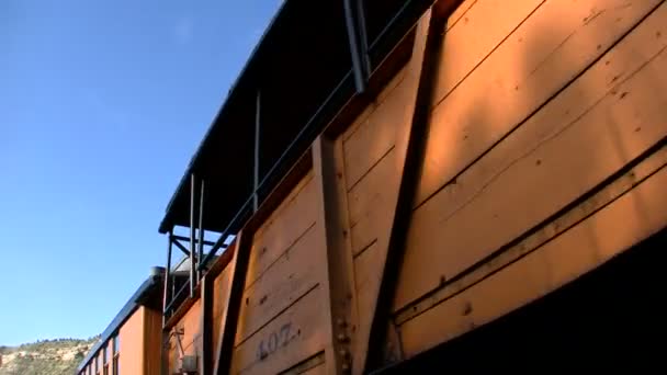 Туристи проходять повз на поїзді — стокове відео