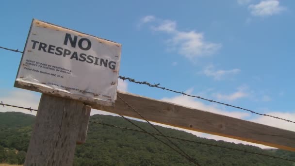 Clouds drifting past a no trespassing sign — Stock Video