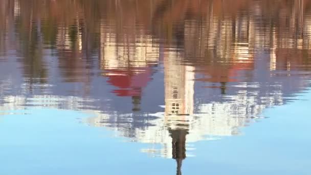 The reflection of a church  in Lake Bled — Stock Video