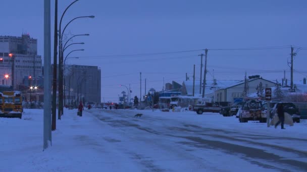 Veículos viajam ao longo da estrada nevada — Vídeo de Stock