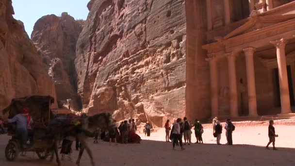 Camelos e turistas em frente ao prédio do Tesouro — Vídeo de Stock