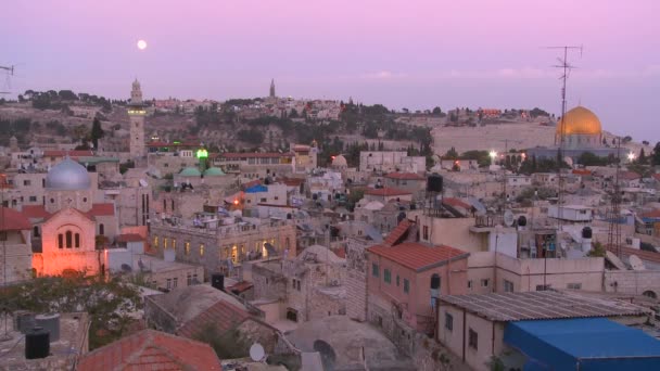 Tag wechselt über jerusalem zur Nacht — Stockvideo