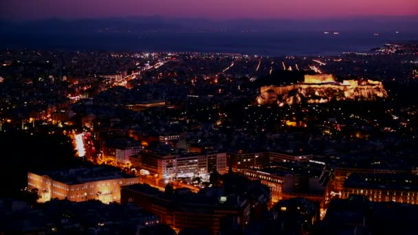 Athen und die Akropolis in der Abenddämmerung — Stockvideo