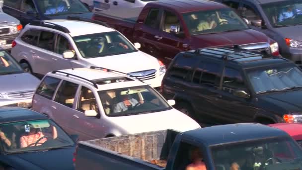 Coches de pie en un atasco de tráfico — Vídeos de Stock