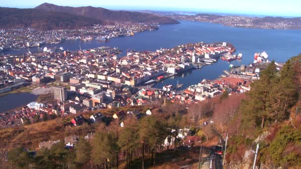 Bergen, Norveç, gündüz — Stok video