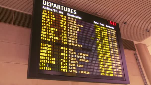 Flygplats avresa styrelse — Stockvideo