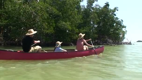 Familie reizen in boot in water — Stockvideo